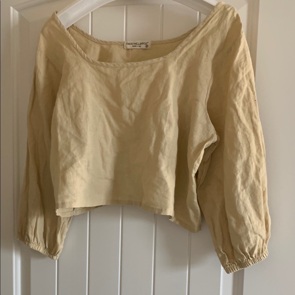 Terzo Millenio Linen Bohemian Crop Top Tan sz M